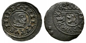 Felipe IV (1621-1665). 2 maravedís. 1663. Burgos. R. (Cal-1280). (Jarabo-Sanahuja-M44). Ae. 0,53 g. Reverso desplazado. EBC-/MBC+. Est...30,00.