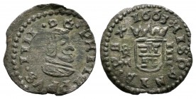 Felipe IV (1621-1665). 4 maravedís. 1663. Trujillo. M. (Cal-1647). (Jarabo-Sanahuja-M770). Ae. 0,98 g. Escasa. EBC. Est...40,00.
