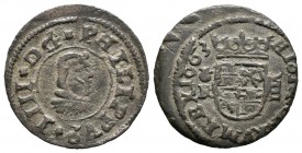 Felipe IV (1621-1665). 8 maravedís. 1663. Coruña. R. (Cal-1305). (Jarabo-Sanahuja-M152). Ae. 1,80 g. Escasa. MBC-. Est...35,00.