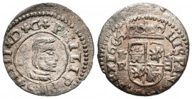 Felipe IV (1621-1665). 8 maravedís. 1664. Coruña. R. (Cal-1306). (Jarabo-Sanahuja-M158). Ae. 2,09 g. Restos de plateado original. MBC+. Est...40,00.
