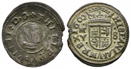 Felipe IV (1621-1665). 8 maravedís. 1662. Madrid. Y. (Cal-1427). (Jarabo-Sanahuja-M445 variante). Ae. 2,21 g. MBC/MBC+. Est...30,00.
