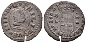 Felipe IV (1621-1665). 16 maravedís. 1664. Sevilla. R. (Cal-1568). (Jarabo-Sanahuja-M616). Ae. 4,23 g. MBC+. Est...25,00.