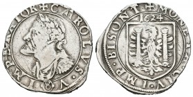 Felipe IV (1621-1665). Franco condado. 1/4 patagón. 1624. Besançon. (Vti-no cita). Ag. 7,70 g. A nombre de Carlos I. Rara. MBC+. Est...275,00.