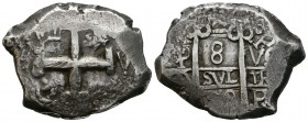 Carlos II (1665-1700). 8 reales. Potosí. V. (Cal-tipo 77). Ag. 26,84 g. Fecha no visible. MBC-. Est...75,00.