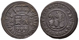 Felipe V (1700-1746). 2 maravedís. 1718. Barcelona. (Cal-1940). Ae. 4,30 g. MBC. Est...25,00.