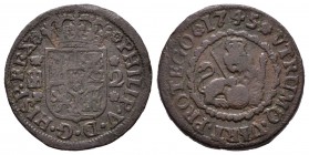 Felipe V (1700-1746). 2 maravedís. 1745. Segovia. (Cal-1997). Ae. 3,31 g. BC. Est...10,00.