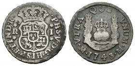 Felipe V (1700-1746). 1 real. 1743. México. M. (Cal-1605). Ag. 3,19 g. BC+/BC. Est...25,00.
