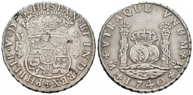 Felipe V (1700-1746). 8 reales. 1740. México. MF. (Cal-790). Ag. 26,74 g. Hojitas. MBC-. Est...140,00.