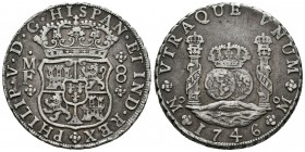 Felipe V (1700-1746). 8 reales. 1746. México. MF. (Cal-800). Ag. 26,95 g. MBC+. Est...300,00.