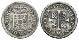 Fernando VI (1746-1759). 1/2 real. 1755. Madrid. JB. (Cal-655). Ag. 1,45 g. MBC-. Est...18,00.