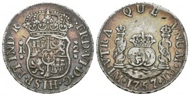 Fernando VI (1746-1759). 2 reales. 1757. Lima. JM. (Cal-478). Ag. 6,66 g. Escasa. MBC-. Est...100,00.