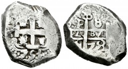 Fernando VI (1746-1759). 8 reales. 1753. Potosí. q. (Cal-365). Ag. 27,22 g. Doble fecha. MBC. Est...180,00.