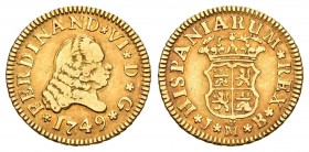 Fernando VI (1746-1759). 1/2 escudo. 1749. Madrid. JB. (Cal-245). Au. 1,76 g. MBC. Est...140,00.