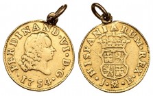 Fernando VI (1746-1759). 1/2 escudo. 1754. Madrid. JB. (Cal-251). Au. 1,83 g. Con anilla. MBC-. Est...80,00.