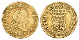 Fernando VI (1746-1759). 1/2 escudo. 1757. Madrid. JB. (Cal-255). Au. 1,70 g. BC/BC+. Est...75,00.