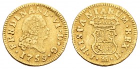 Fernando VI (1746-1759). 1/2 escudo. 1759. Madrid. JB. (Cal-257). Au. 1,75 g. MBC. Est...110,00.