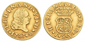 Fernando VI (1746-1759). 1/2 escudo. 1757. Sevilla. JV. (Cal-273). Au. 1,69 g. MBC. Est...110,00.