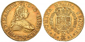 Fernando VI (1746-1759). 8 escudos. 1756/5. Santiago. J. (Cal-78). (Cal onza-750). Au. 27,03 g. Bonito color. Muy rara. EBC-. Est...2800,00.