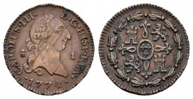 Carlos III (1759-1788). 1 maravedí. 1774. Segovia. (Cal-1928). Ae. 1,26 g. Rayas en anverso. EBC. Est...100,00.