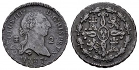 Carlos III (1759-1788). 2 maravedís. 1787. Segovia. (Cal-1924). Ae. 2,45 g. MBC+. Est...40,00.