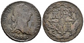 Carlos III (1759-1788). 8 maravedís. 1788/76. (Cal-1897 variante). Ae. 11,31 g. Rectificación de fecha muy clara. MBC-. Est...60,00.