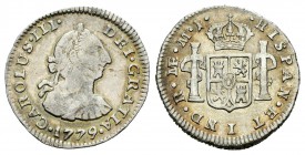Carlos III (1759-1788). 1/2 real. 1779. Lima. (Cal-1711). Ag. 1,64 g. MBC. Est...60,00.