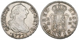 Carlos III (1759-1788). 2 reales. 1777. Madrid. PJ. (Cal-1307). Ag. 5,92 g. Buen ejemplar. EBC-. Est...200,00.