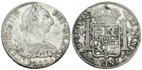 Carlos III (1759-1788). 8 reales. 1780. México. FF. (Cal-930). Ag. 26,84 g. MBC. Est...75,00.