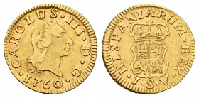 Carlos III (1759-1788). 1/2 escudo. 1760. Sevilla. JV. (Cal-784). Au. 1,74 g. MBC-. Est...120,00.