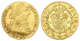 Carlos III (1759-1788). 1 escudo. 1785. Madrid. DV/JD. (Cal-no cita). Au. 3,32 g. Ensayadores rectificados. Buen ejemplar. Rara. EBC/EBC+. Est...220,0...