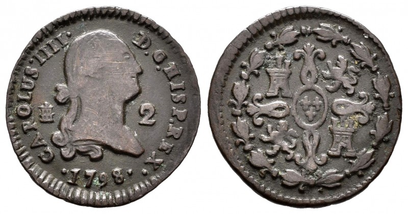 Carlos IV (1788-1808). 2 maravedís. 1798. Segovia. (Cal-1531 variante). Ae. 2,27...
