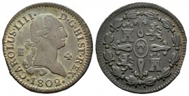 Carlos IV (1788-1808). 4 maravedís. 1802. Segovia. (Cal-1514). Ae. 5,01 g. MBC. Est...45,00.