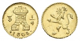 Carlos IV (1788-1808). 1/4 real fantasía. 1808. Potosí. Au. 0,68 g. EBC+. Est...375,00.