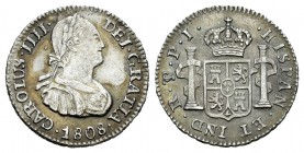 Carlos IV (1788-1808). 1/2 real. 1808. Potosí. PJ. (Cal-1325). Ag. 1,69 g. Escasa en esta conservación. EBC-. Est...120,00.