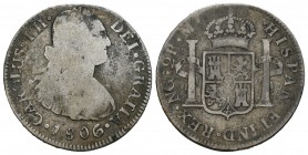 Carlos IV (1788-1808). 2 reales. 1806. Guatemala. M. (Km-925). Ag. 6,85 g. Escasa. BC/BC+. Est...25,00.