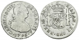 Carlos IV (1788-1808). 2 reales. 1795. Lima. IJ. (Cal-942). Ag. 6,69 g. BC+/MBC-. Est...50,00.