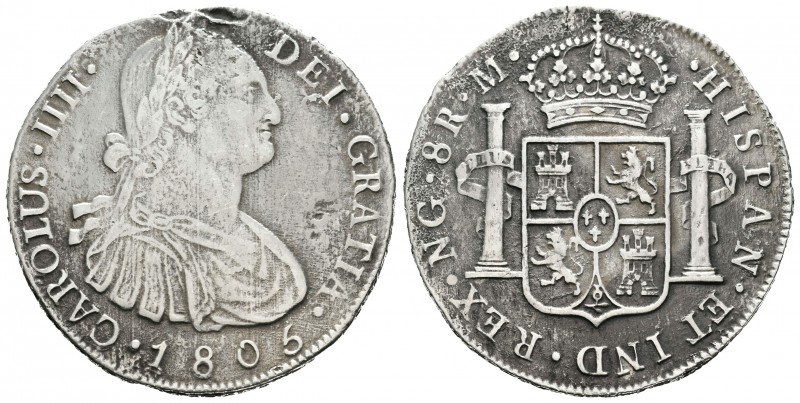 Carlos IV (1788-1808). 8 reales. 1805. Guatemala. M. (Cal-637). Ag. 24,19 g. Oxi...