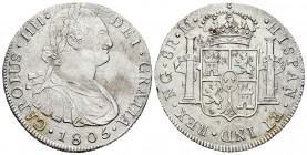 Carlos IV (1788-1808). 8 reales. 1805. Guatemala. M. (Cal-637). Ag. 26,01 g. Oxidaciones marinas. MBC. Est...80,00.