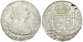 Carlos IV (1788-1808). 8 reales. 1806. Guatemala. M. (Cal-639). Ag. 25,10 g. Fuertes oxidaciones marinas. BC+. Est...60,00.