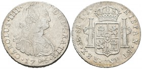 Carlos IV (1788-1808). 8 reales. 1795. Lima. IJ. (Cal-650). Ag. 26,88 g. MBC+/EBC-. Est...100,00.