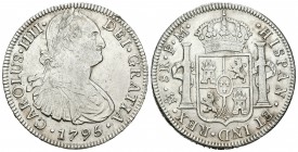 Carlos IV (1788-1808). 8 reales. 1795. México. FM. (Cal-689). Ag. 26,62 g. MBC+/MBC. Est...70,00.