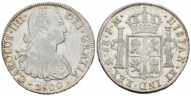 Carlos IV (1788-1808). 8 reales. 1800. México. FM. (Cal-695). Ag. 26,99 g. Parte de brillo original. EBC-/EBC. Est...120,00.