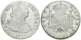 Carlos IV (1788-1808). 8 reales. 1807. México. FT. (Cal-707). Ag. 26,70 g. Ligera plata agria. BC+. Est...35,00.