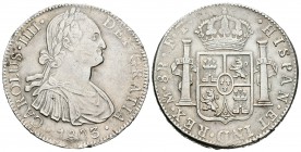 Carlos IV (1788-1808). 8 reales. 1803. México. FT. (Cal-699). Ag. 26,87 g. Limpiada. MBC+. Est...100,00.