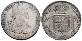 Carlos IV (1788-1808). 8 reales. 1805. México. TH. (Cal-703). Ag. 26,91 g. Pátina de monetario. MBC+. Est...60,00.