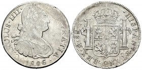 Carlos IV (1788-1808). 8 reales. 1806. México. TH. (Cal-705). Ag. 26,93 g. Vanos. Restos de brillo original. MBC+. Est...60,00.