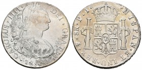 Carlos IV (1788-1808). 8 reales. 1808. Potosí. PJ. (Cal-732). Ag. 26,82 g. Oxidaciones limpiadas en anverso. MBC/MBC+. Est...40,00.