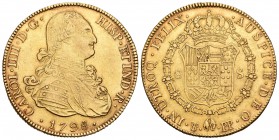 Carlos IV (1788-1808). 8 escudos. 1798. Potosí. PP. (Cal-105). (Cal onza-1097). Au. 26,94 g. MBC+. Est...950,00.