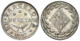 José Napoleón (1808-1814). 1 peseta. 1812. Barcelona. (Cal-48). Ag. 5,91 g. Rayitas en reverso. EBC. Est...150,00.