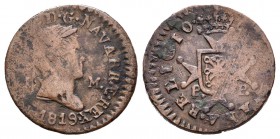 Fernando VII (1808-1833). 1 maravedí. 1819. Pamplona. (Cal-1651). Ae. 2,14 g. Vano. Escasa. BC. Est...20,00.